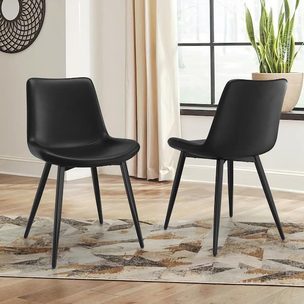 COZYMAN 18 in.Black Low Back Metal Frame Dining Chair Cushioned Counter Bar Stool with Faux Leather Seat Set of 2