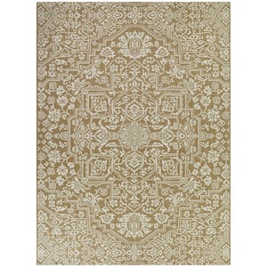 Osprey Brown 5 ft. x 7 ft. Floral Medallion Indoor/Outdoor Area Rug