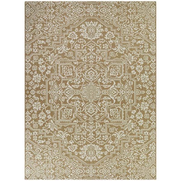 Osprey Brown 7 ft. x 9 ft. Floral Medallion Indoor/Outdoor Area Rug