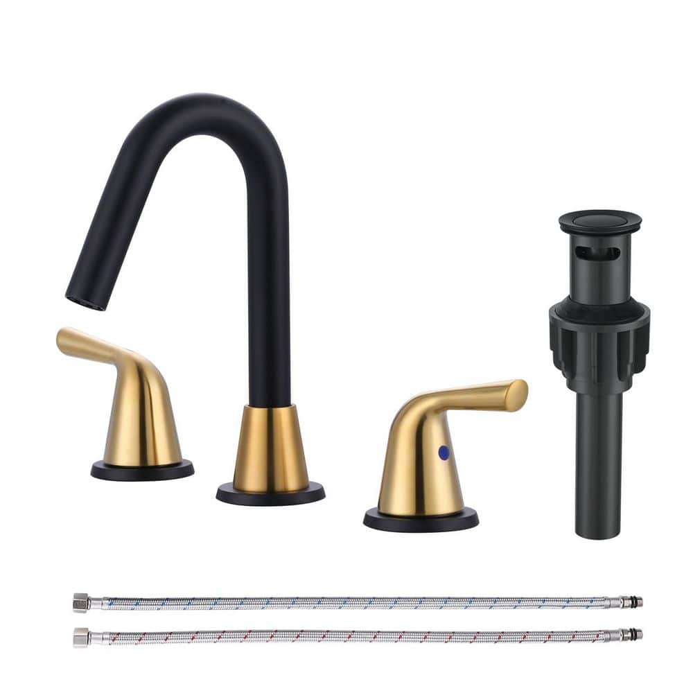 8 in. Widespread Double Handle Bathroom Faucet with Pop-Up Drain in Gold and Black price history on PriceWatchPro