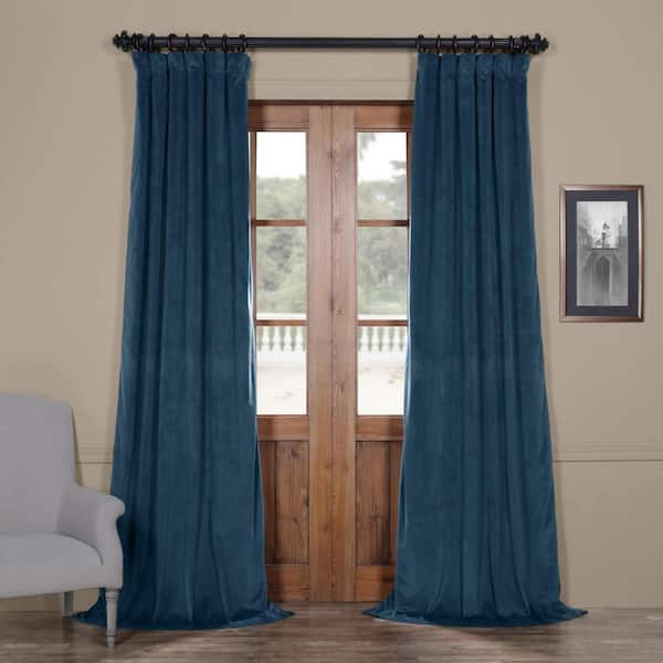 Exclusive Fabrics & Furnishings Blackout Signature Twilight Blue Blackout Velvet Curtain - 50 in. W x 120 in. L (1 Panel)