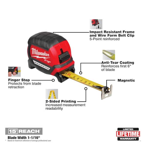 Milwaukee 8 m/26 ft. x 1-1/16 in. Compact Magnetic Tape Measure 