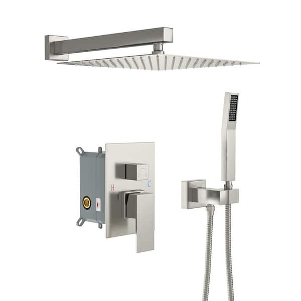 LORDEAR 2-Spray Patterns with 1.8 GPM 10 in. Wall Mount Dual Shower Heads in Brushed Nickel