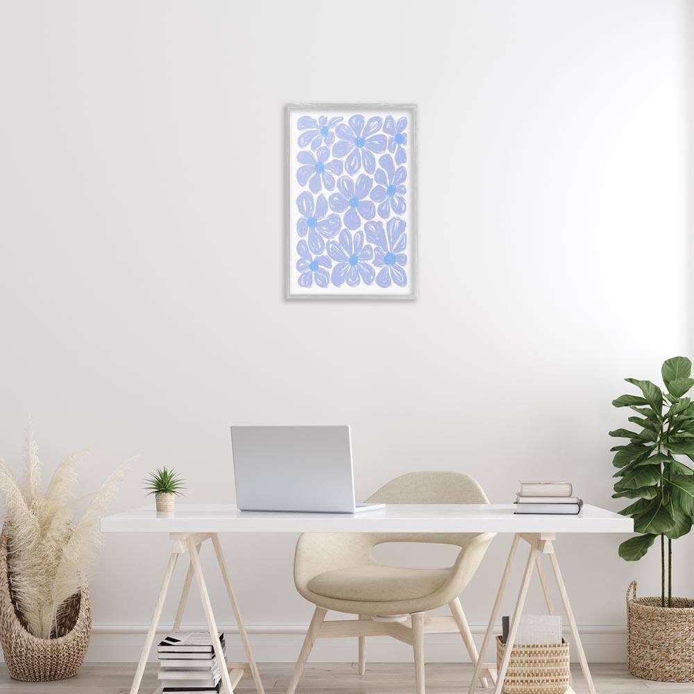 Blue Blooms Patterned by Martina Pavlova Gray Framed Nature Giclee Art Print 24 in. x 16 in. price history on PriceWatchPro