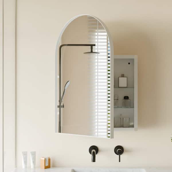 24 in. W x 36 in. H Arched Aluminum Medicine Cabinet with Mirror in White