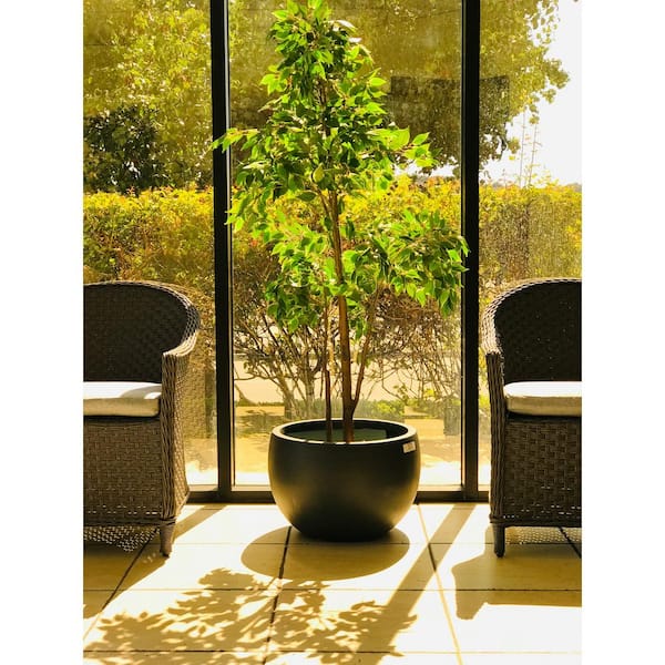 13 in. Tall Charcoal Lightweight Concrete Round Outdoor Bowl Planter