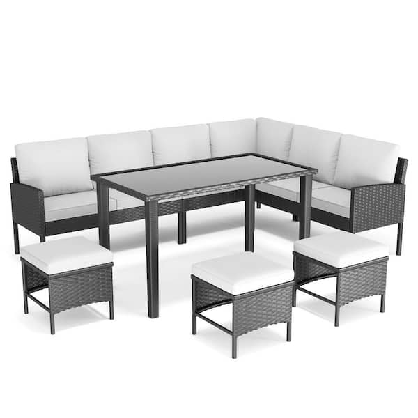 7-Piece Metal Patio Conversation Set with White Cushions, Backyard Conversation Set for Garden, Terrace and Balcony