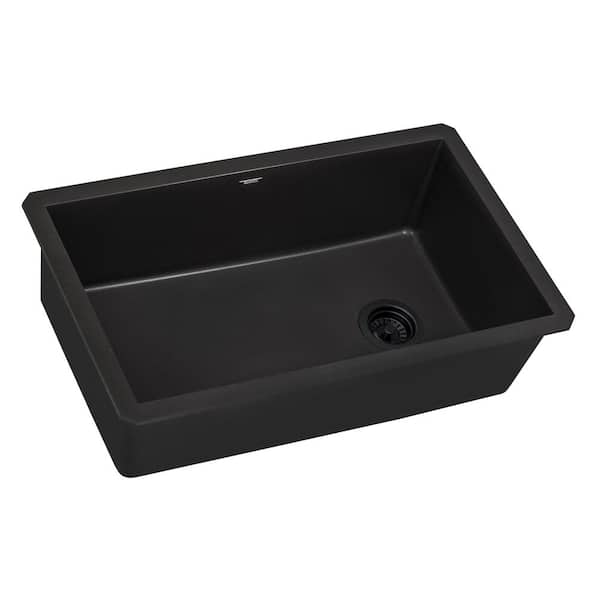 Ruvati - EpiGranite 32 in. Undermount Single Bowl Kitchen Sink in Midnight Black Granite Quartz Composite with Offset Drain