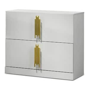 Serten White 2-Drawer 25 in. W Nightstand with Center Metal Glide and Gold Handles