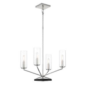 Highland Crossing 4-Light Polished Nickel and Black Candlestick Chandelier with Clear Glass Shades
