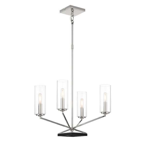 Minka Lavery Highland Crossing 4-Light Polished Nickel and Black Candlestick Chandelier with Clear Glass Shades