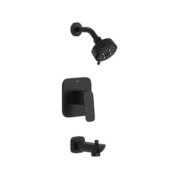 Cubeo 1-Handle Wall Mount Shower and Tub Trim Kit in Matte Black with Shower Head (Valve/Handles Not Included)