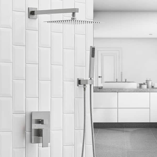Single Handle 3-Spray Shower Faucet 2.5 Gpm with 180° Swivel, Adjustable Flow Rate in Brushed Nickel