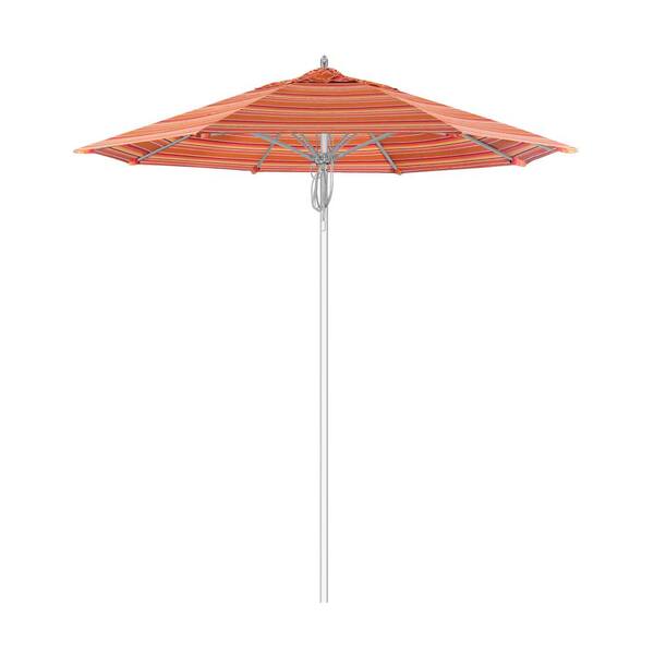 California Umbrella 7.5 ft. Silver Aluminum Commercial Market Patio Umbrella Fiberglass Ribs and Pulley Lift in Dolce Mango Sunbrella