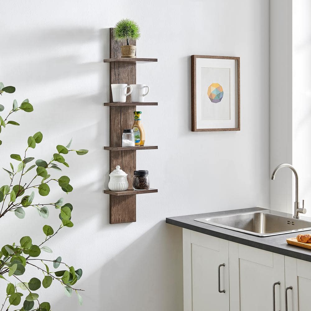 Hickory 4-Tier Floating Wall Shelf Unit