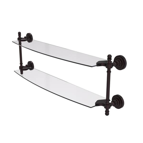 24 Inch Glass Shelf with Rail & Hooks for Bathroom - Oil Rubbed