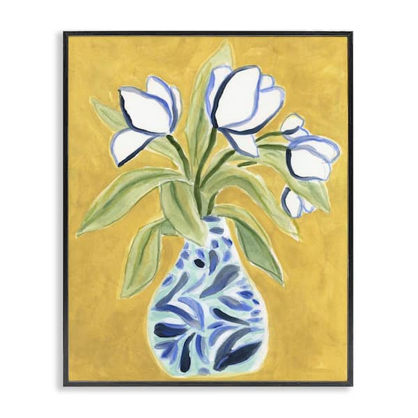Lively Tulips in Vase by June Erica Vess Black Framed Nature Giclee Art Print 20 in. x 16 in.
