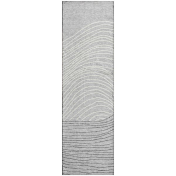Mayfield Premium Machine Washable Abstract AMF2350 Gray 2 ft. x 7 ft. Runner Rug