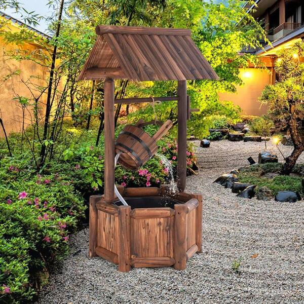 46 in. Wood Waterfall Fountain with Bucket Pump D0FB96KVD7 - The