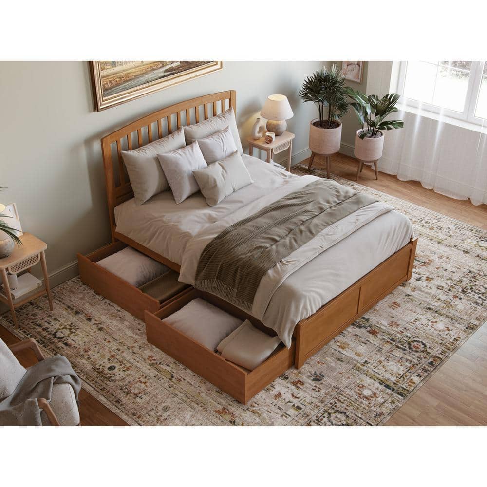 Light Toffee Queen Wood Platform Bed with Storage Drawers