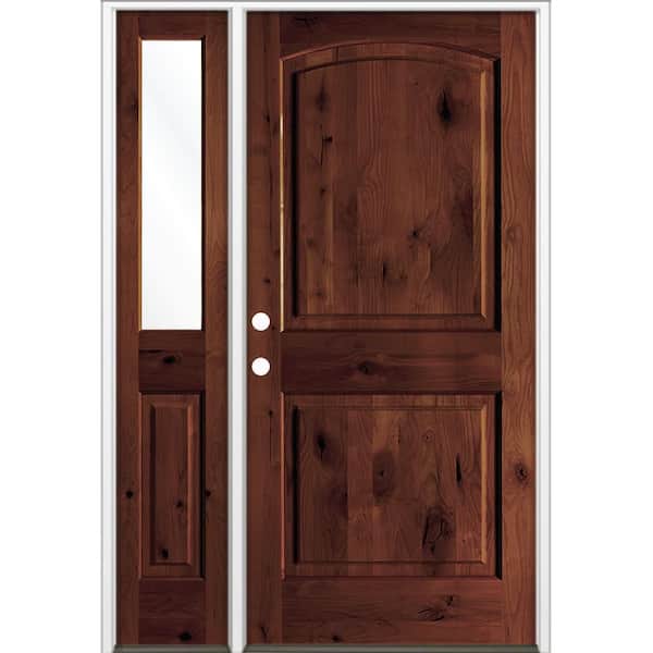 44 in. x 96 in. Knotty Alder 2-Panel Right-Hand/Inswing Clear Glass Red Mahogany Stain Wood Prehung Front Door LHSL