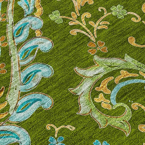 Green 2 ft. x 8 ft. Woven Paisley Polyester Runner Indoor/Outdoor Area Rug