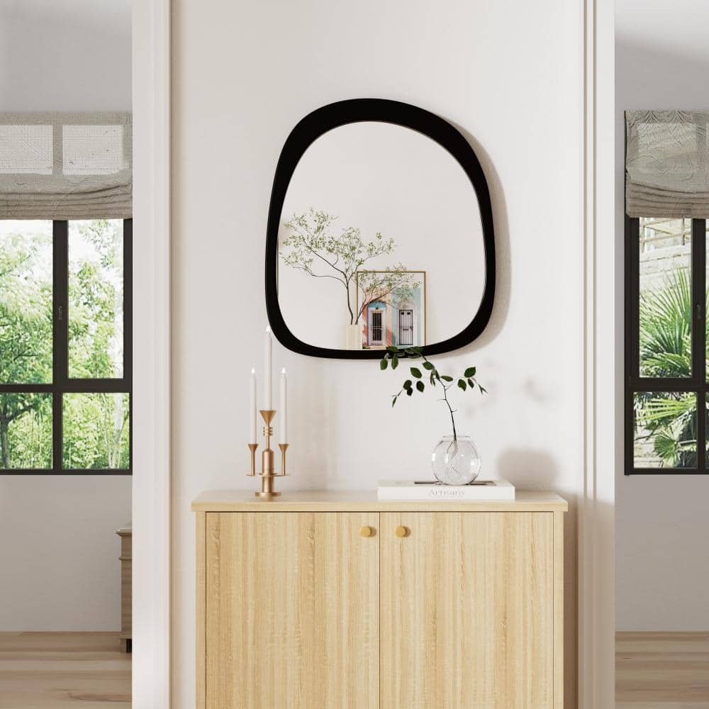 "24"" W x 27"" H irregular Wood Framed, Wall Bathroom Mirror Vintage Decorative Mirror and full body mirror in Black" price history on PriceWatchPro