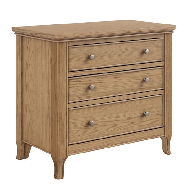 28 in. W Light Brown Wood 3 Layers Storage Nightstand Solid Wood Bedside End Table with Metal Handles Set of 2