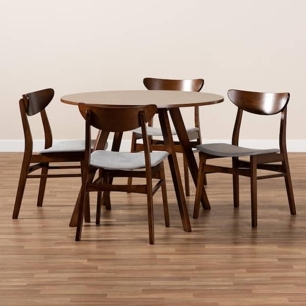 Baxton Studio 5 Piece Philip Light Grey and Walnut Brown Dining