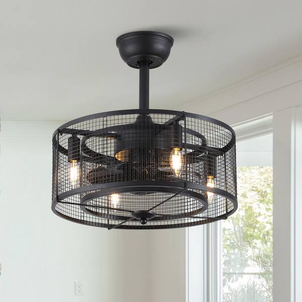 FANNEHONNE Fenfan 17.71 in. Industrial Black Ceiling Fan with Light