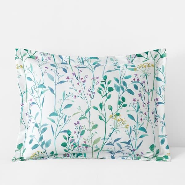 The Company Store Legends Hotel Spring Floral Vine Wrinkle-Free Sateen White Multi Sateen Standard Sham