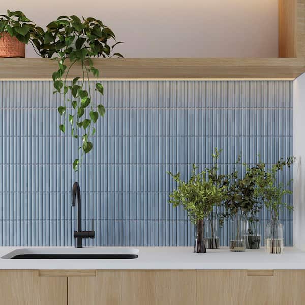 Spanish Lingot 12 in. x 24 in. x 9mm 3D Glazed Fluted Porcelain Wall Tile Case-Blue (5 Piece, 10.76 sq. ft. / Case)