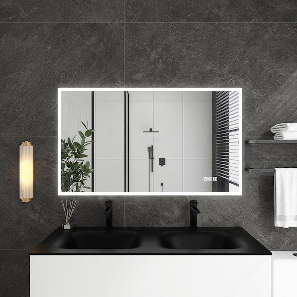 Staykiwi 48 in. W x 28 in. H Rectangular Framed Dimmable Wall Bathroom Vanity Mirror in White