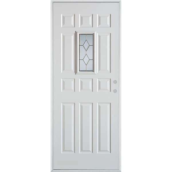 Stanley Doors 36 in. x 80 in. Geometric Brass Rectangular Lite 12-Panel Painted White Left-Hand Inswing Steel Prehung Front Door