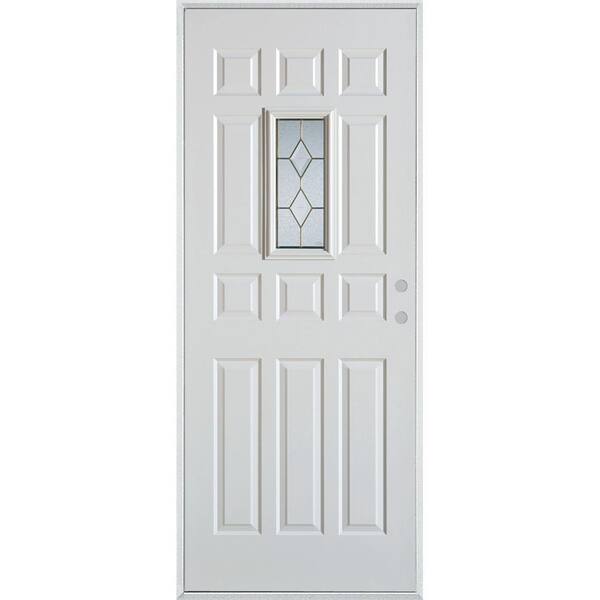 Stanley Doors 32 in. x 80 in. Geometric Patina Rectangular 1 Lite 12-Panel Painted Left-Hand Inswing Steel Prehung Front Door