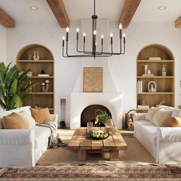 40.2 in. 10-Light Matte Black Large Island Chandelier Modern Candlestick Chandelier for Foyer Living Room Dining Room