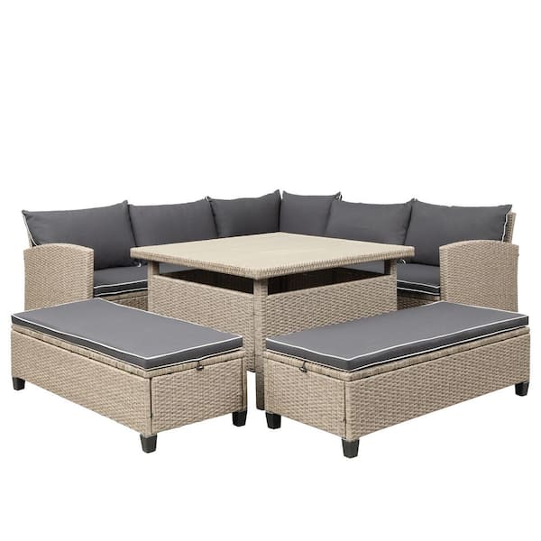 cenadinz 6-Piece Wicker Patio Conversation Set, Gray Cushion