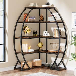 Jannelly 69 in. Tall Rustic Brown Wood 10-Shelf Corner Bookshelf Etagere Bookcase, Open Display Rack with Metal Frame