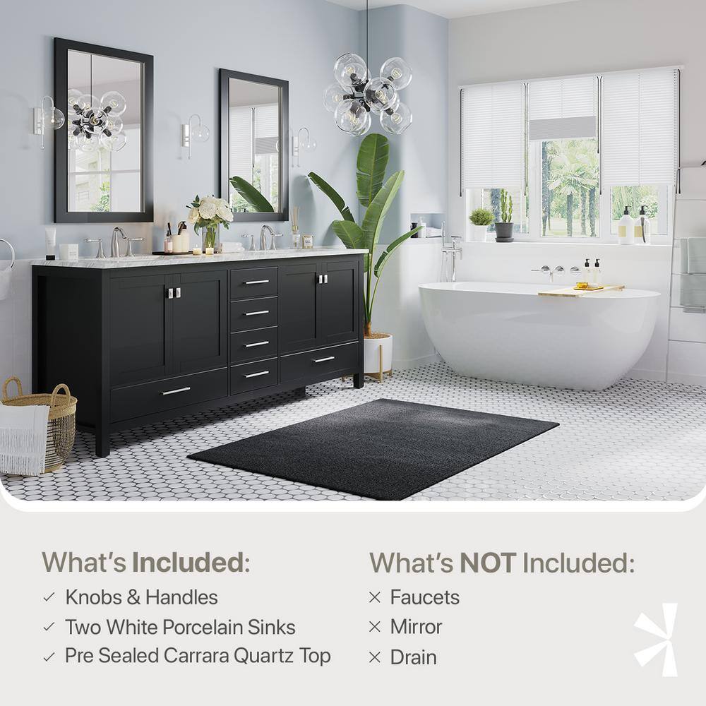 Aberdeen 84" Espresso Double Sink Vanity with Carrara Marble Top