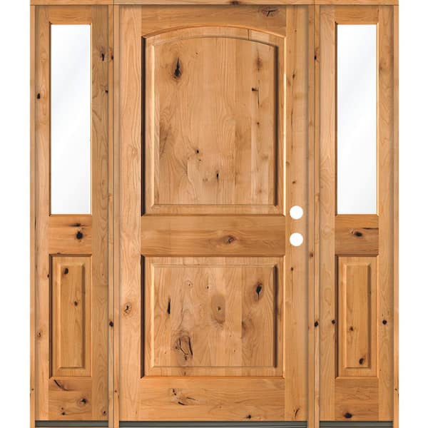 Krosswood Doors 58 in. x 80 in. Rustic Knotty Alder Arch Clear Stain Wood Left Hand Inswing Single Prehung Front Door/Half Sidelites