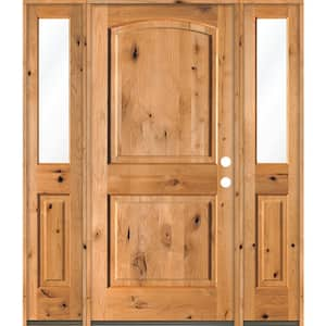 64 in. x 80 in. Rustic Knotty Alder Arch clear stain Wood Left Hand Inswing Single Prehung Front Door/Half Sidelites