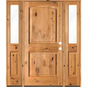 70 in. x 80 in. Rustic Knotty Alder Arch clear stain Wood Left Hand Inswing Single Prehung Front Door/Half Sidelites