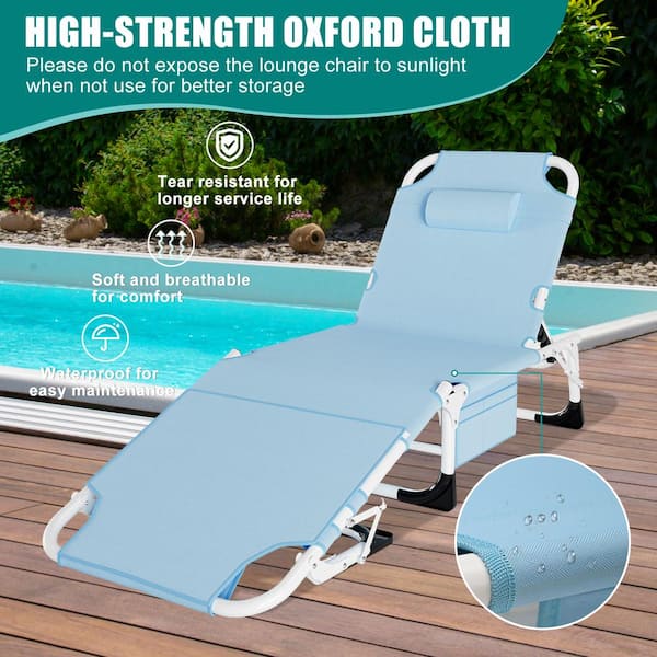Patio Foldable Chaise Lounge Chair Outdoor Tanning Chair with Face Hole Folding Steel Camping Cot (1-Pack, Blue)