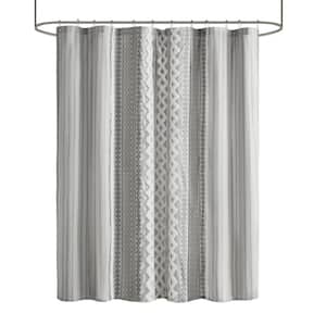 Imani Gray 72in. Cotton Printed Shower Curtain with Chenille Stripe