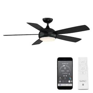 Odyssey 52 in. Smart Indoor/Outdoor Matte Black 5-Blade Standard Ceiling Fan 3000K Integrated LED Plus Remote