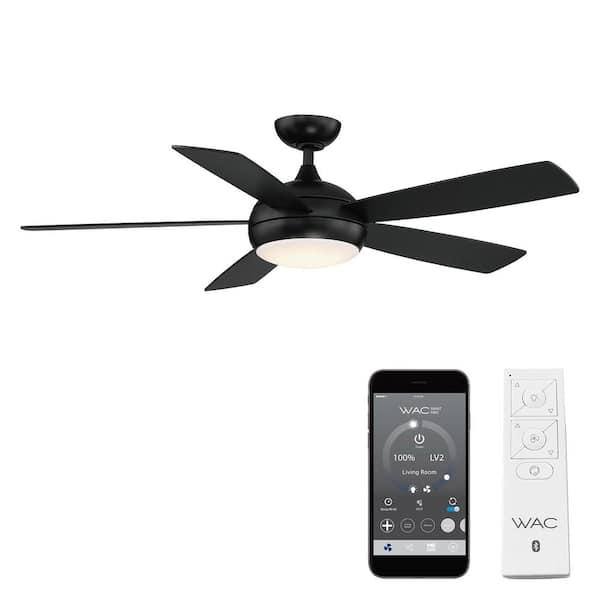 WAC Lighting Odyssey 52 in. Smart Indoor/Outdoor Matte Black 5-Blade Standard Ceiling Fan 3000K Integrated LED Plus Remote