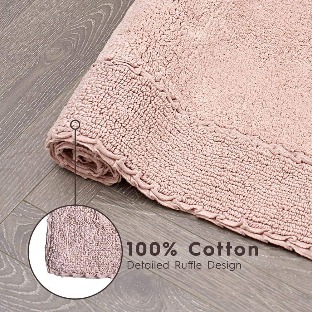 Blush Cotton Ruffle Border Bath Rug Set, 20" x 32"