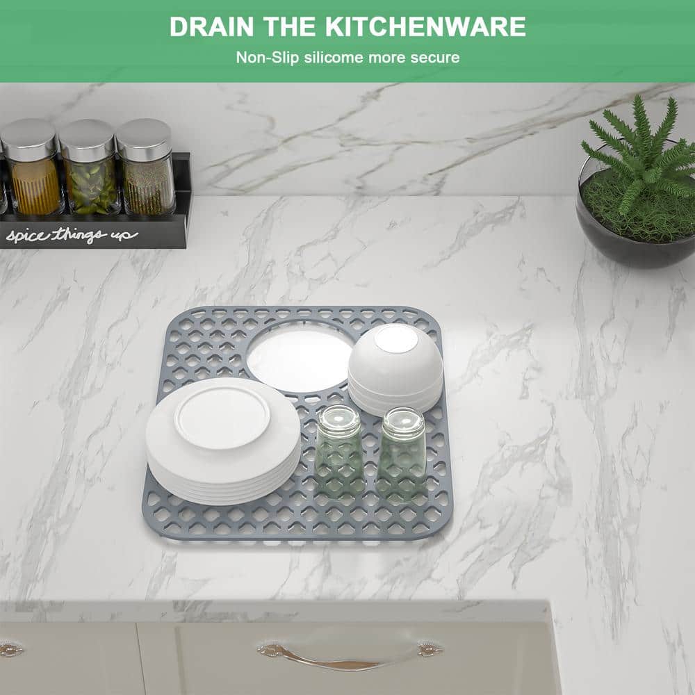 Gray Silicone Non-Slip Sink Grid Mat, 14" x 11"