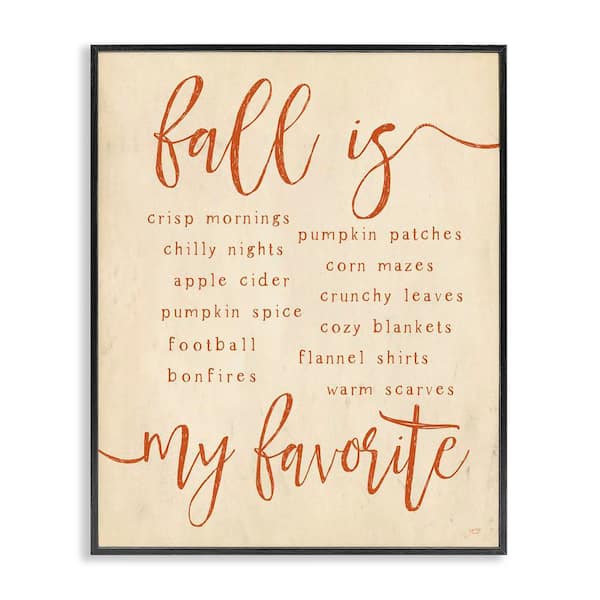 Stupell Industries Favorite Fall Activities by Lux + Me Designs Black Framed Graphic Typography Art Print 11 in. x 14 in.