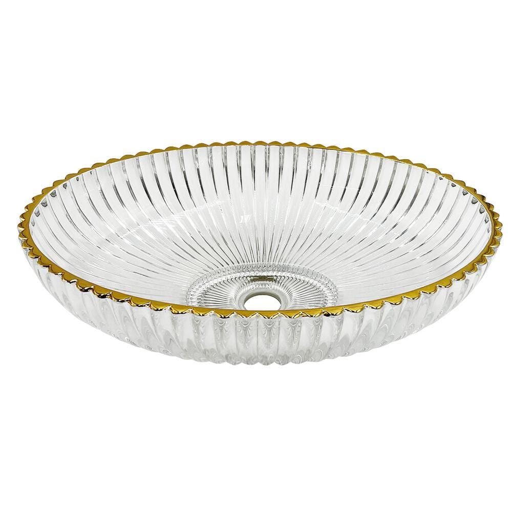 Clear and Gold Oval Glass Vessel Bathroom Sink